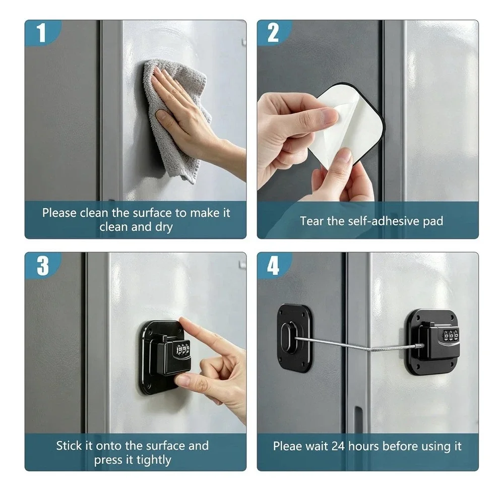 4PK Refrigerator Lock Child Safety Combination Cable Lock for Fridge & Freezer